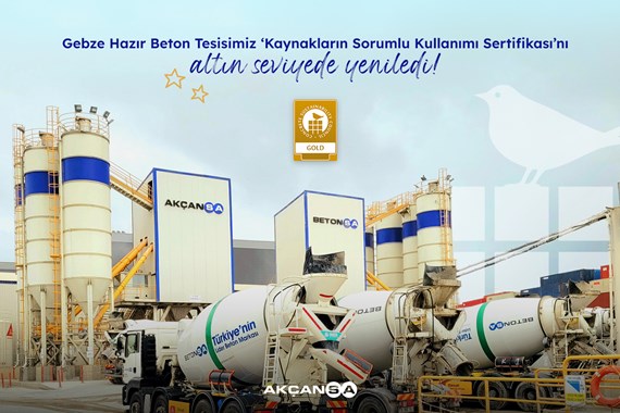 Gebze Hazır Beton Tesisi, Kaynakların Sorumlu Kullanımı Sertifikası’nı Altın Seviyede Yeniledi